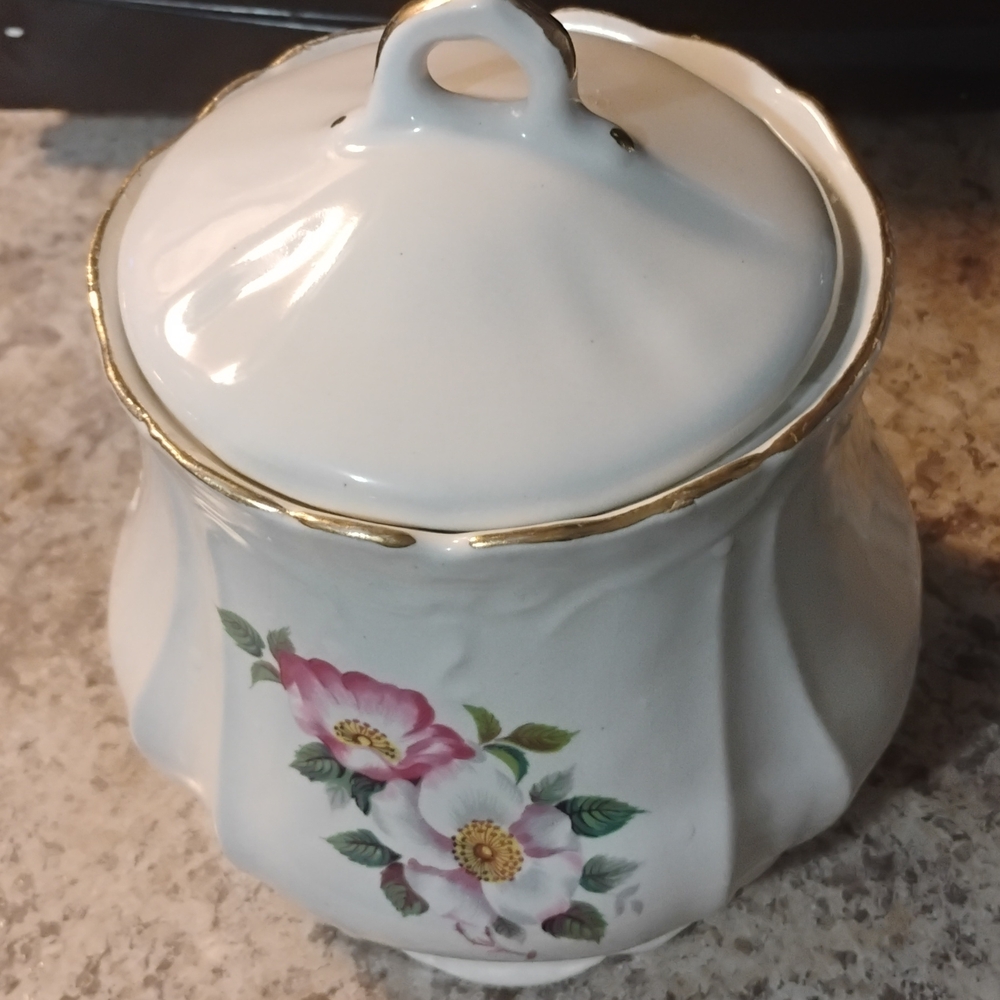 Floral Ceramic Sugar Bowl with Lid